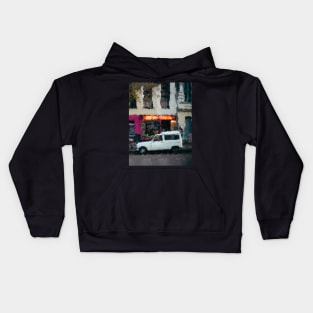 Retro white car oil painting Kids Hoodie